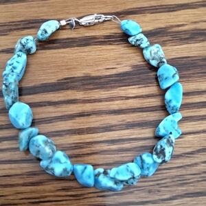 Bracelet Chunky Turquoise Natural Stone Sterling Silver 7¾"